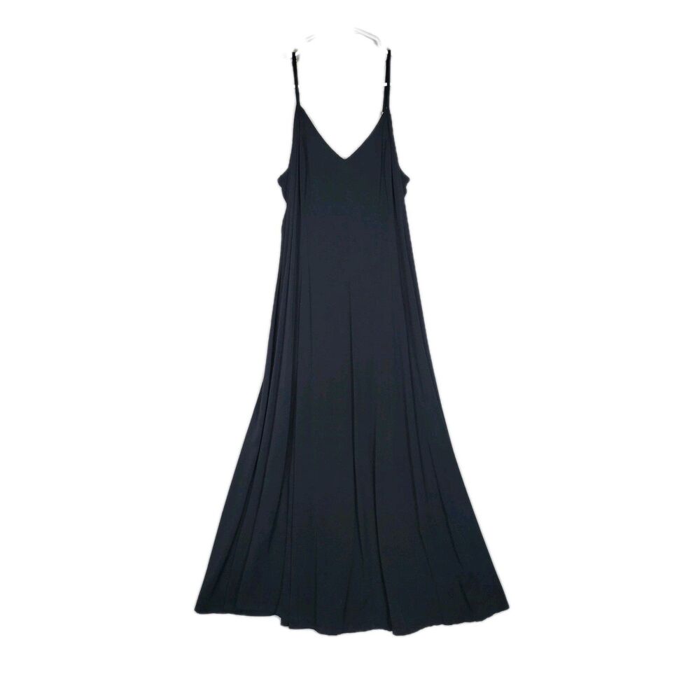 Ava & Viv Black Maxi Sundress Womens 1X Pockets Flowy Casual Minimalist Classic